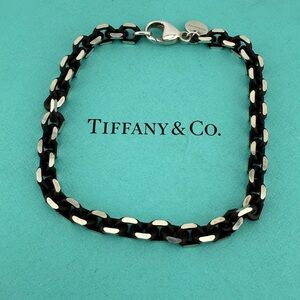 RARE Tiffany & Co. Black Enamel Sparkle Chain Bracelet Sterling Silver 😎